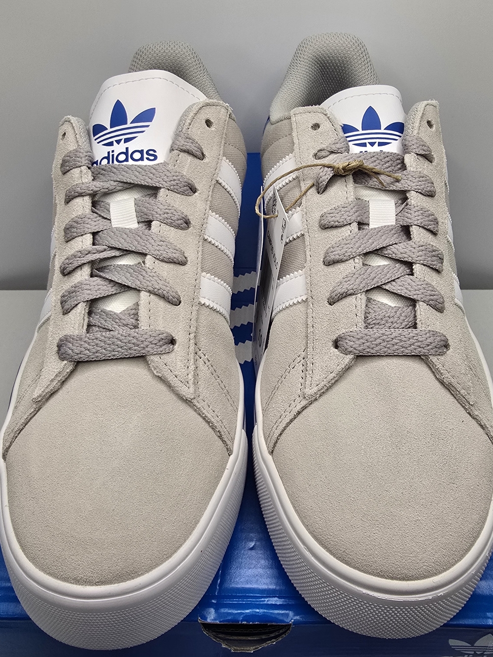 adidas Campus Vulc Light Gray and White Low-Top Sneaker with Blue Heel - Picture 4 of 6